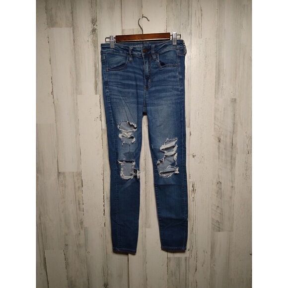 American Eagle Next Level Stretch Hi Rise Jegging 6 Distressed Destroyed - Picture 1 of 10